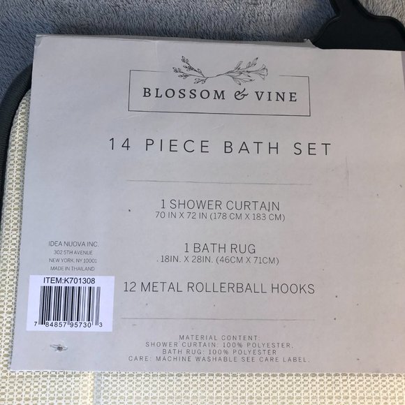 NEW Blossom & Vine 14 Piece Bath Set Shower Curtain Set With Bath Rug - Picture 5 of 10